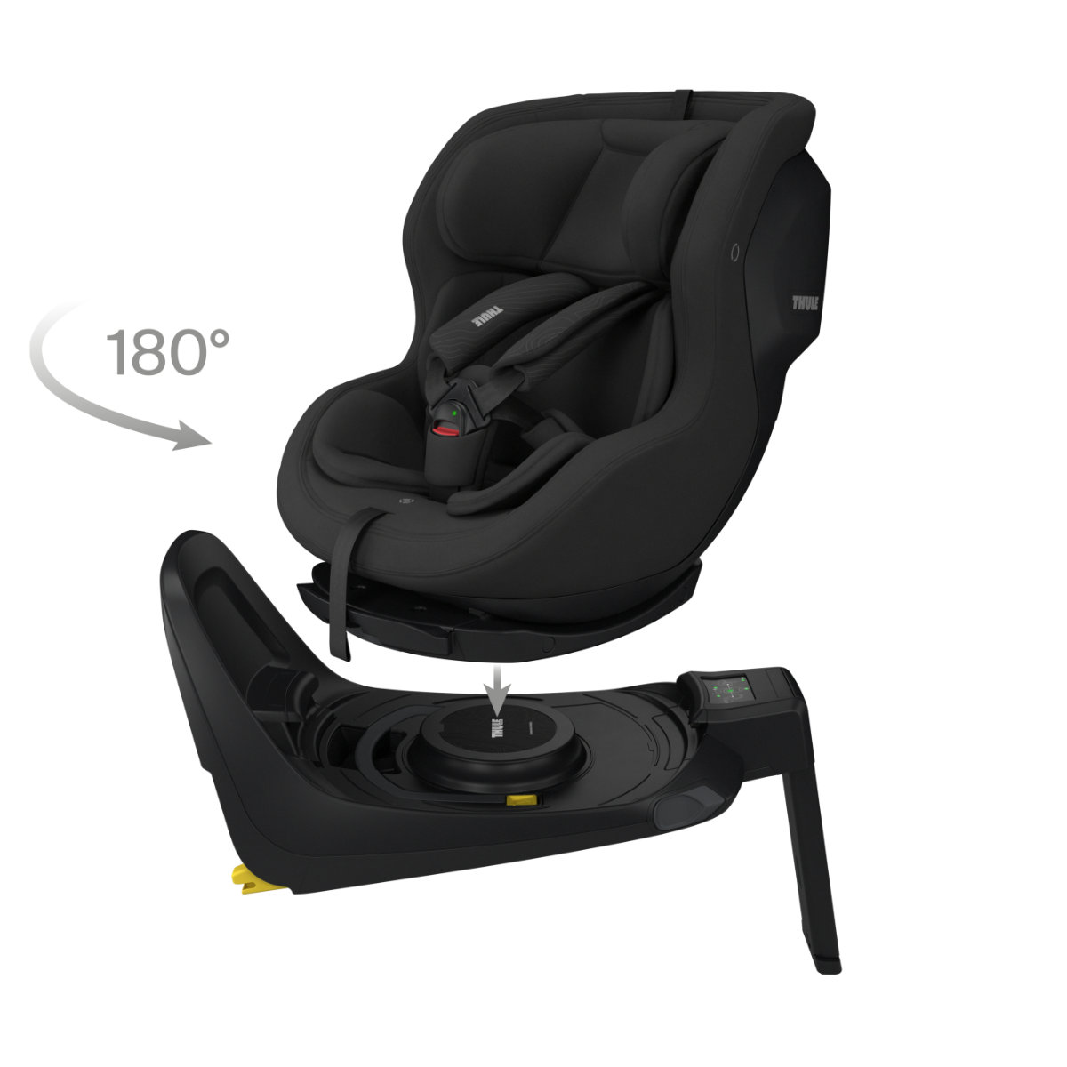 Thule Elm Connect 180 i-Size autostoel in Schwarz - schräge Ansicht