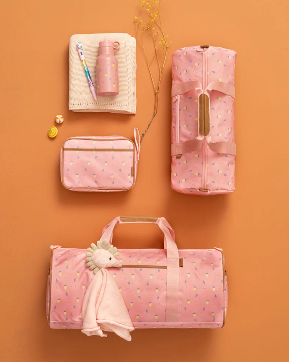 Rosa Reisetaschen-Set mit Blumenmuster - Draufsicht