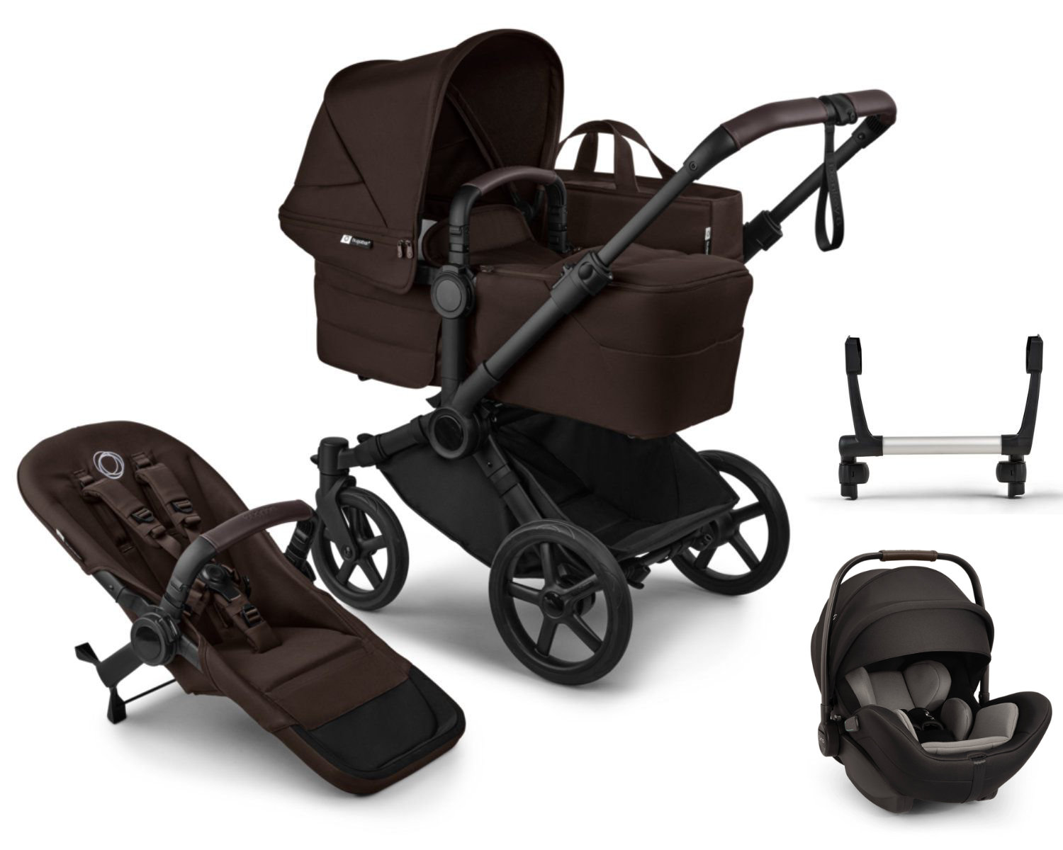 Bugaboo Donkey 6 Kinderwagen Set in Braun - schräge Ansicht