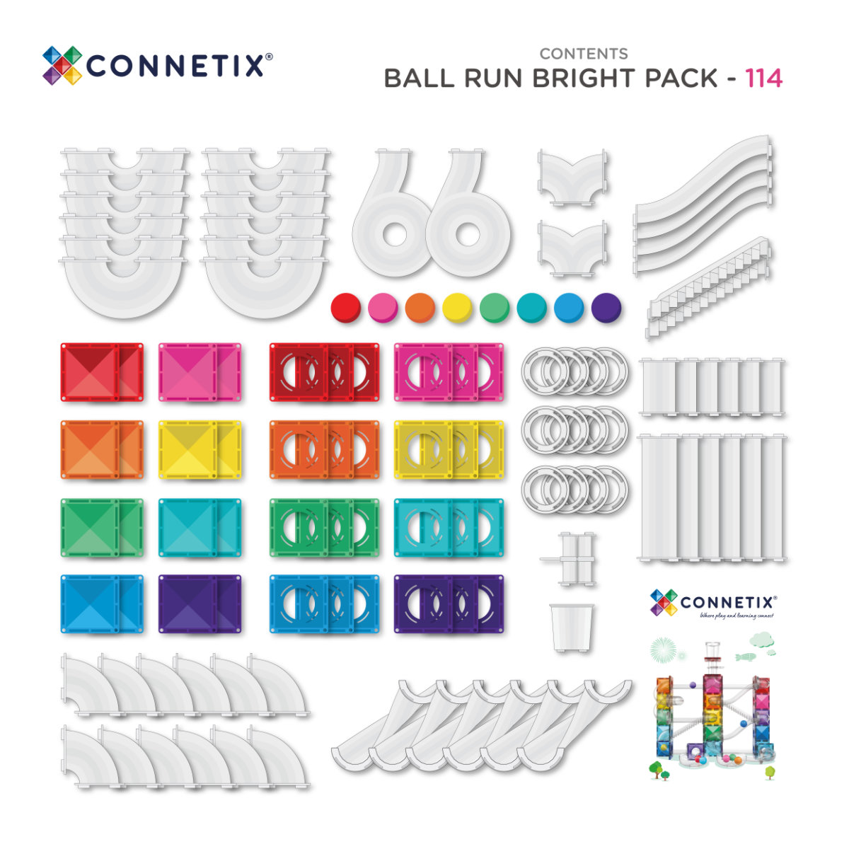 Connetix Magnetic Tiles Bright Creative Ball Run Bundle – 218 Pieces