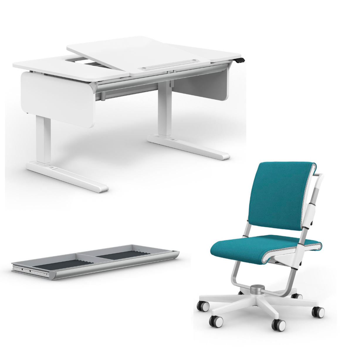 Moll e-Champion Center Up Schreibtisch 2025 + Scooter Schreibtischstuhl + Riesenschublade