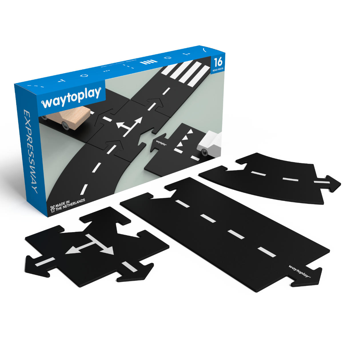 Waytoplay Expressway Medium Road Set – Flexible Toy Road for Kids (16-Piece)