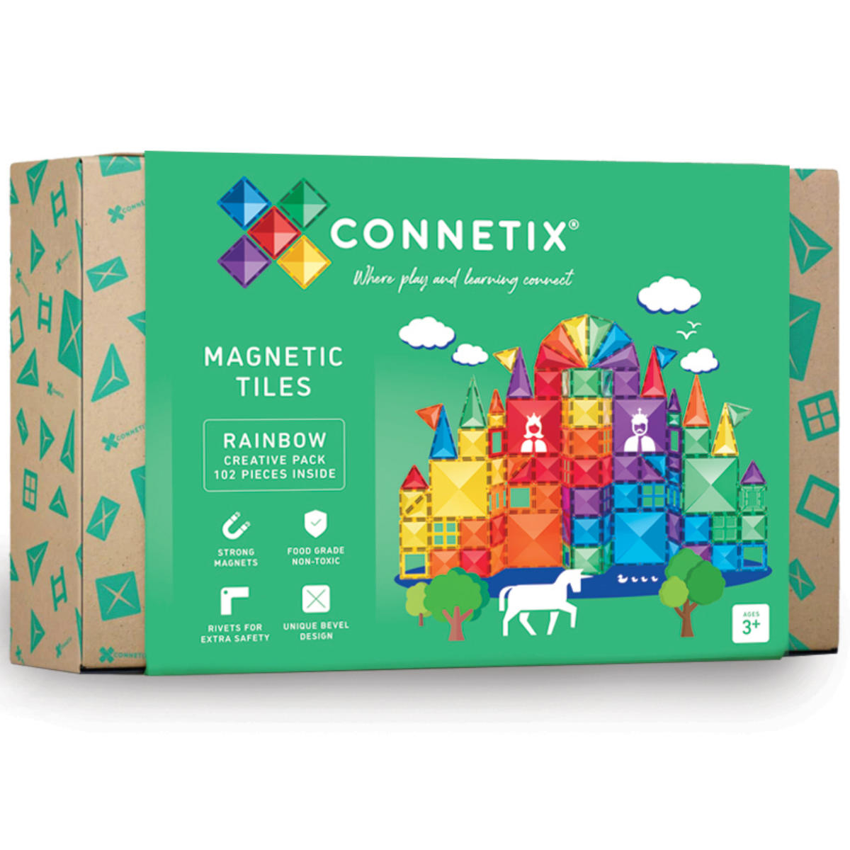 Connetix Magnetic Tiles Rainbow Creative Pack 102 Stück - Verpackung Vorderansicht