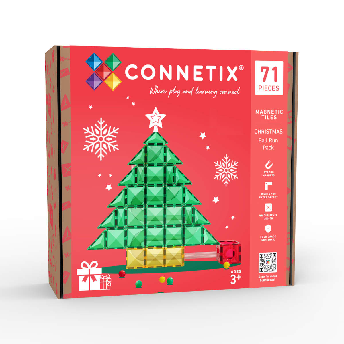 Connetix Magnetic Tiles – Christmas Tree Ball Run Pack – 71 Pieces