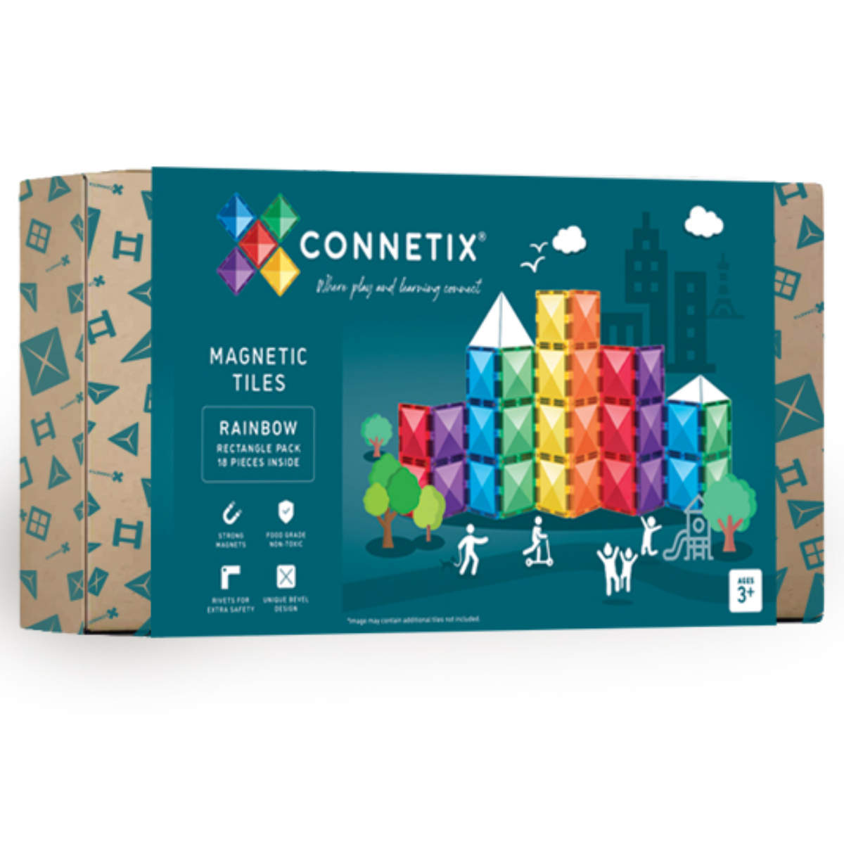 Connetix Magnetic Building Blocks Rainbow Rectangle - 18 Pieces