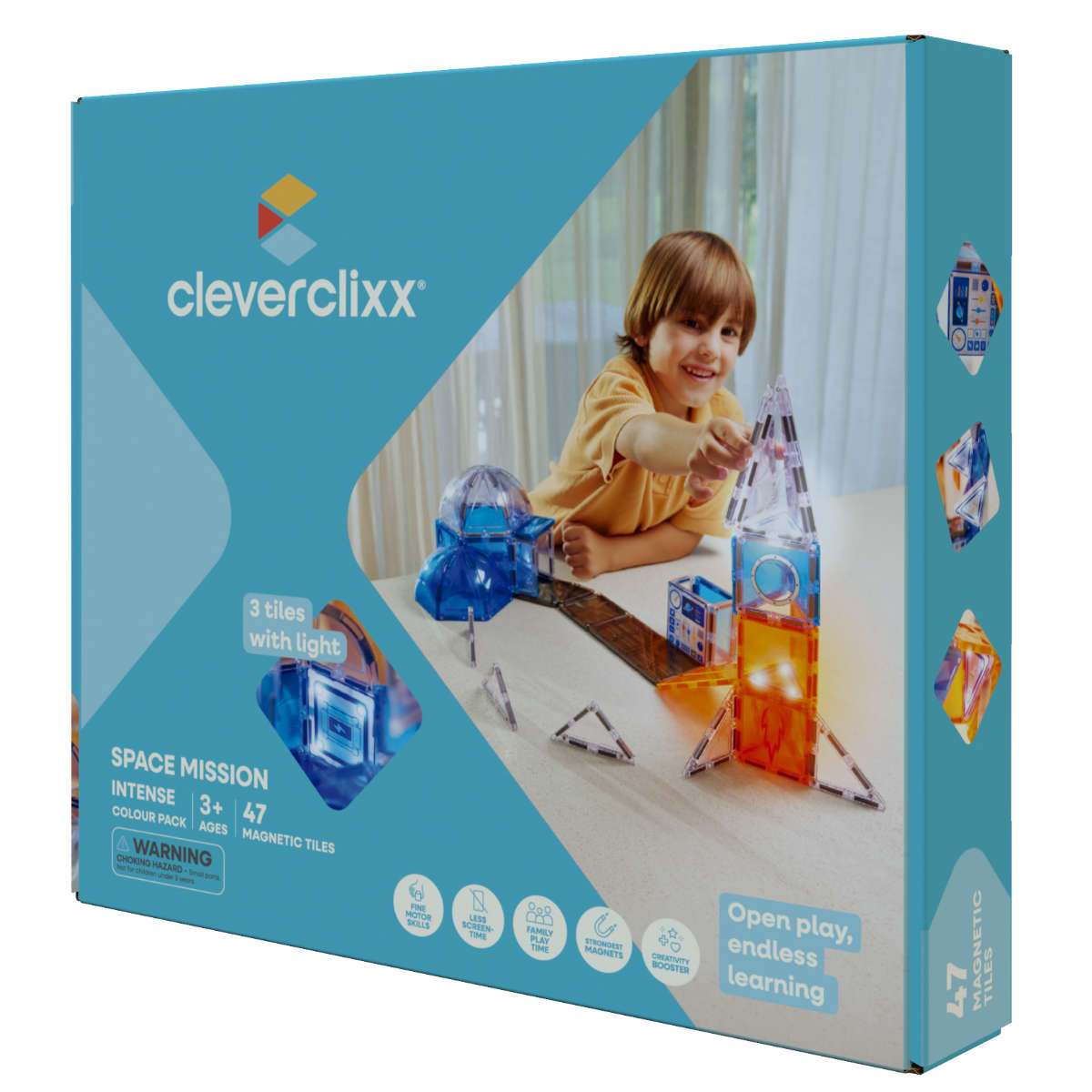 Cleverclixx Weltraum-Mission Magnetbausteine mit Licht, 47 Teile