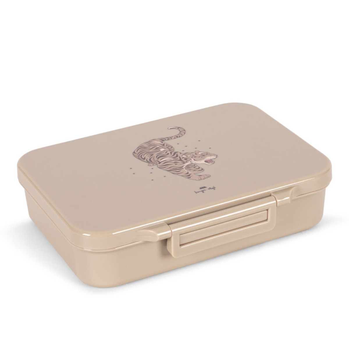 Kinder Brotdose Beige mit Tiger-Motiv - schräge Ansicht