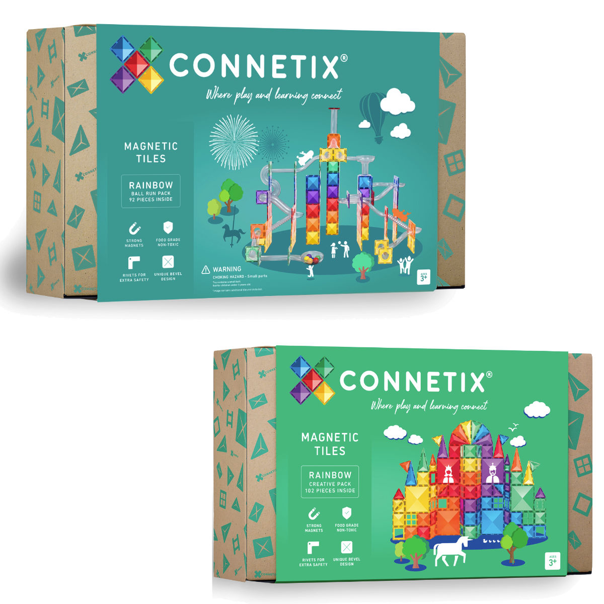 Connetix Magnetic Building Blocks Rainbow Set – Ball Run & Creative Pack - 194 Pieces
