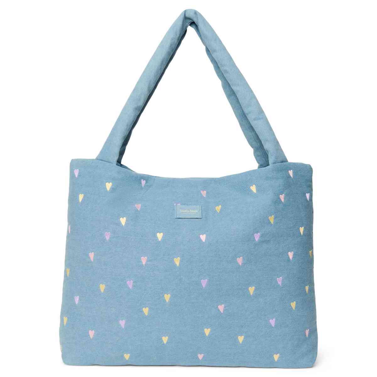 Blaue Stofftasche mit Herzmuster - Vorderansicht
