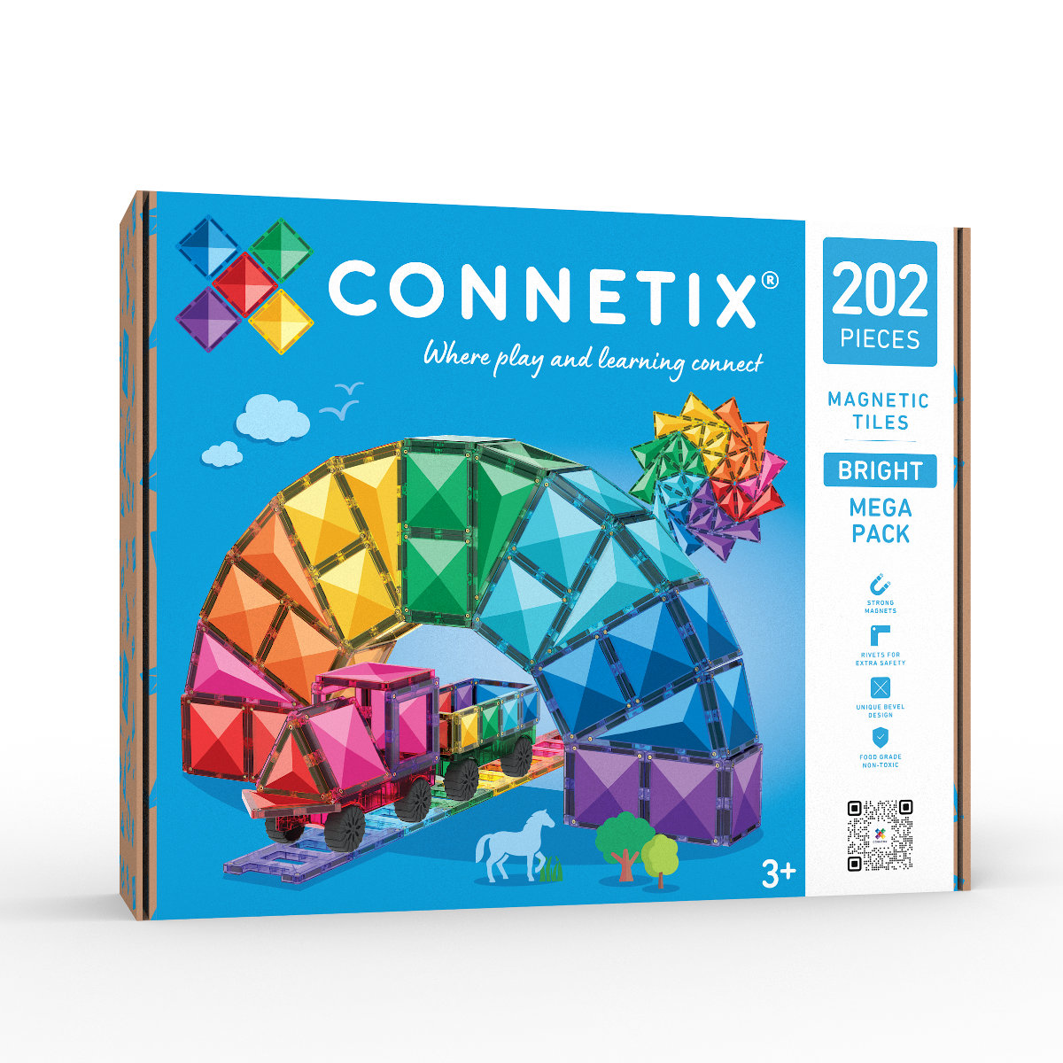 Connetix Magnetic Tiles Bright Mega Pack – 202 Pieces