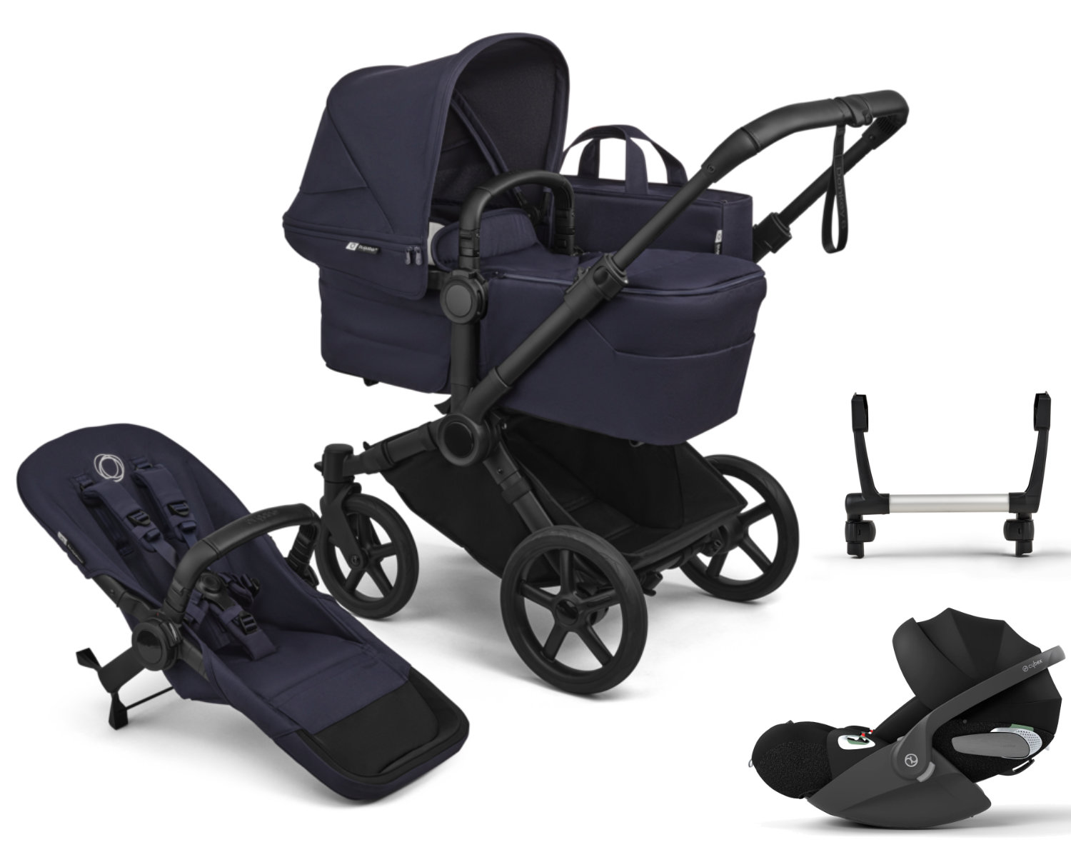 Bugaboo Donkey 6 Mono Kinderwagen Set 3 in 1 in Dunkelblau - Gesamtansicht