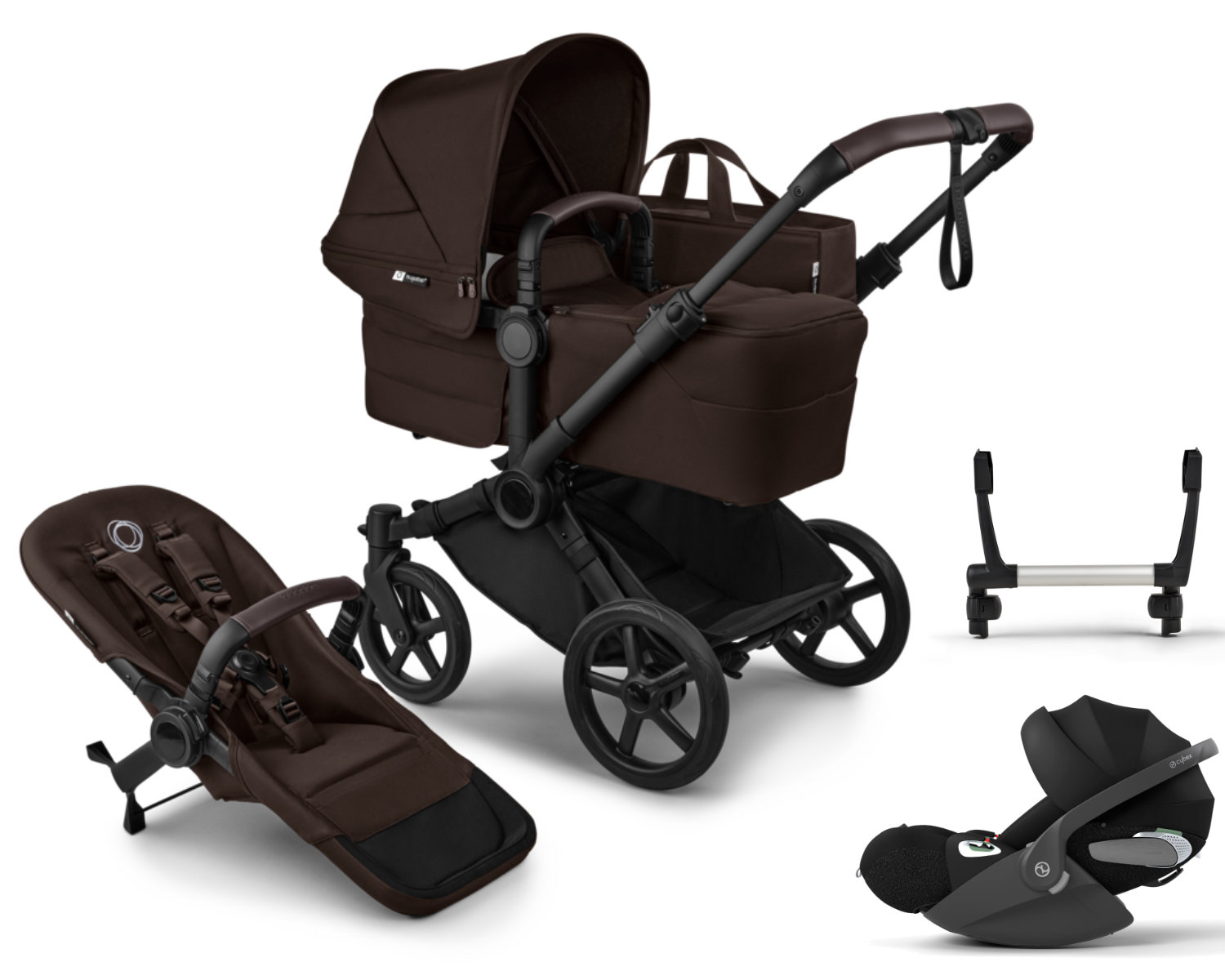 Bugaboo Donkey 6 Mono Kinderwagen Set 3 in 1 in Braun - schräge Ansicht