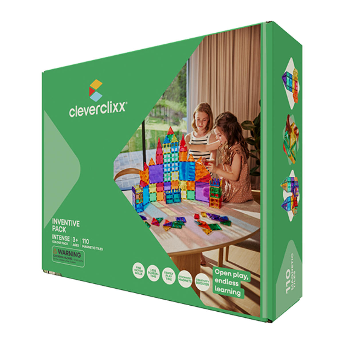 Cleverclixx Invention Set in Bright Colors – 110 Pieces Magnetic Tiles