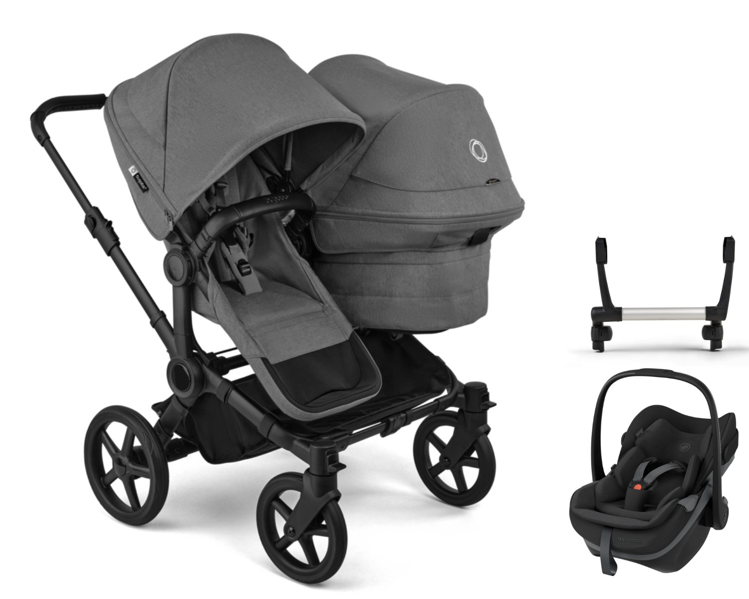 Bugaboo Donkey Zwillingskinderwagen in Grau - schräge Ansicht
