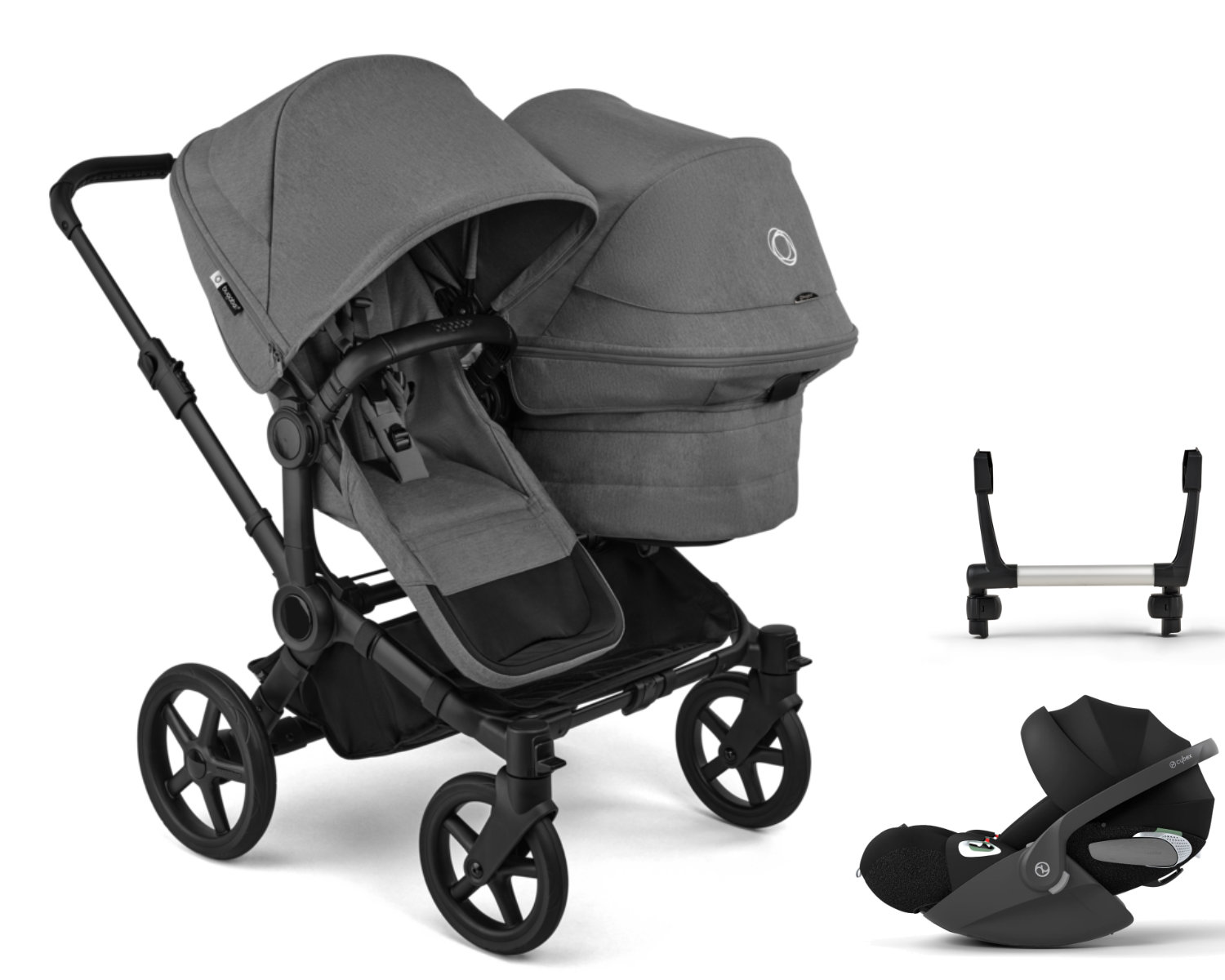 Bugaboo Donkey 6 Duo Kinderwagen Set 3 in 1 in Grau - schräge Ansicht
