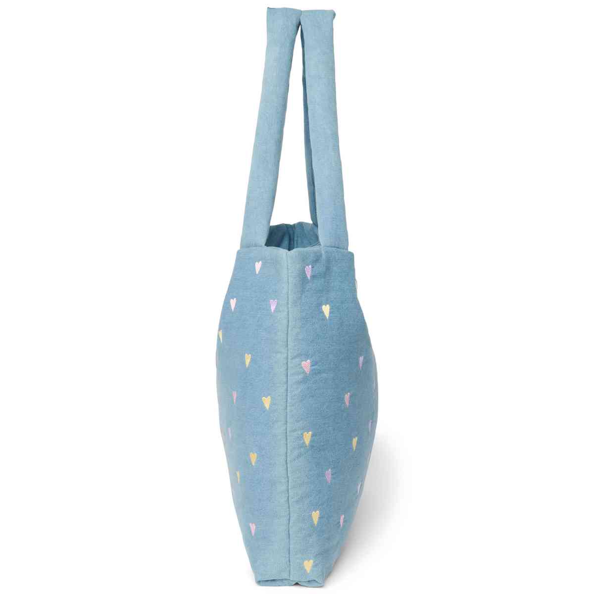Blaue Stofftasche mit Herzen - Seitenansicht