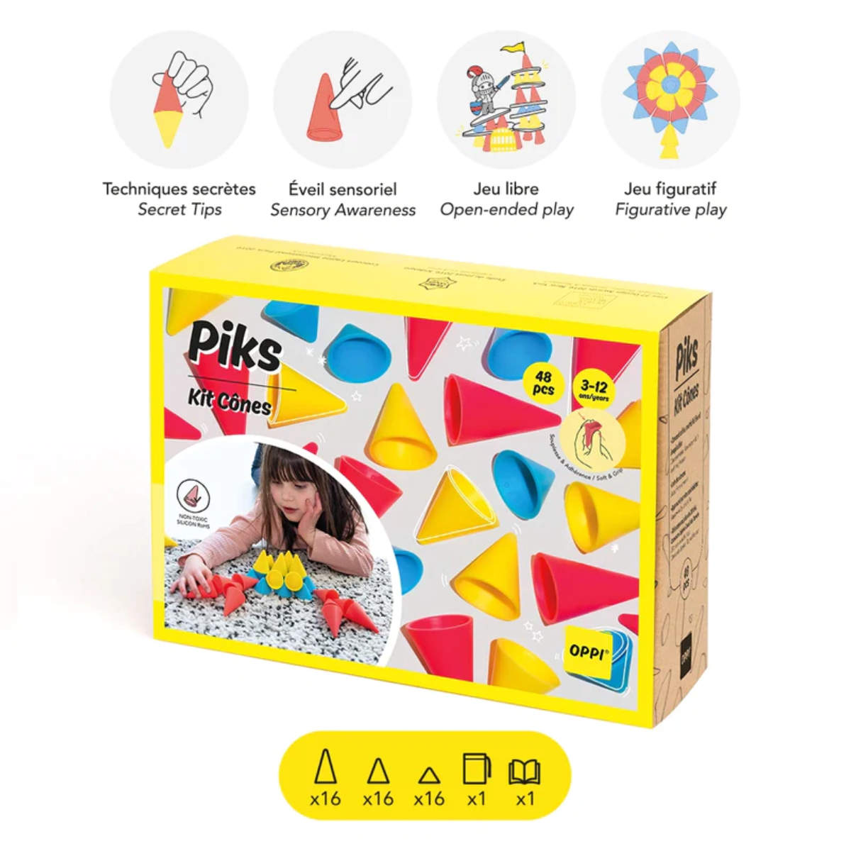 OPPI Piks Bausteine- und Balancierspiel - 48 Teile - Kit Kegel