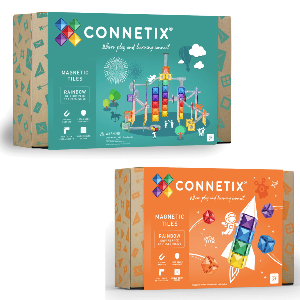 Connetix Magnetbausteine Rainbow Set – Kugelbahn & Square Pack - 134 Teile