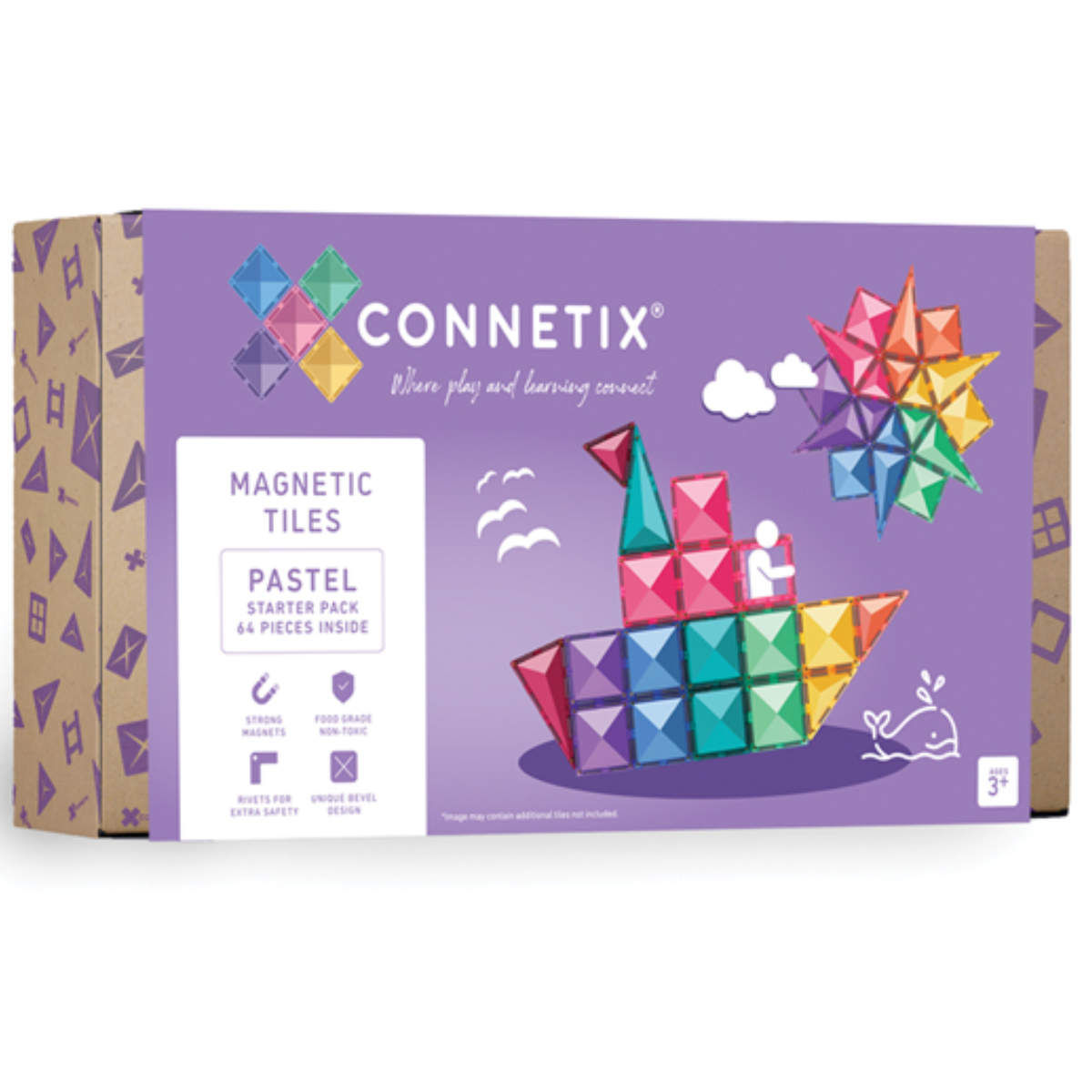 Connetix Magnetic Blocks Pastel Starter Pack - 64 Pieces