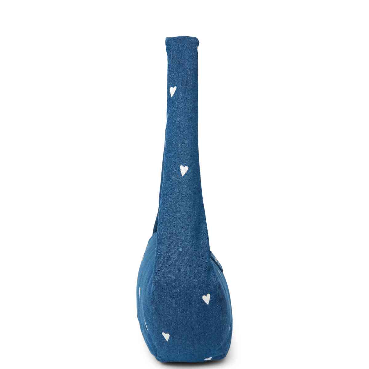 Blaue Tasche mit weißen Herzen - Seitenansicht