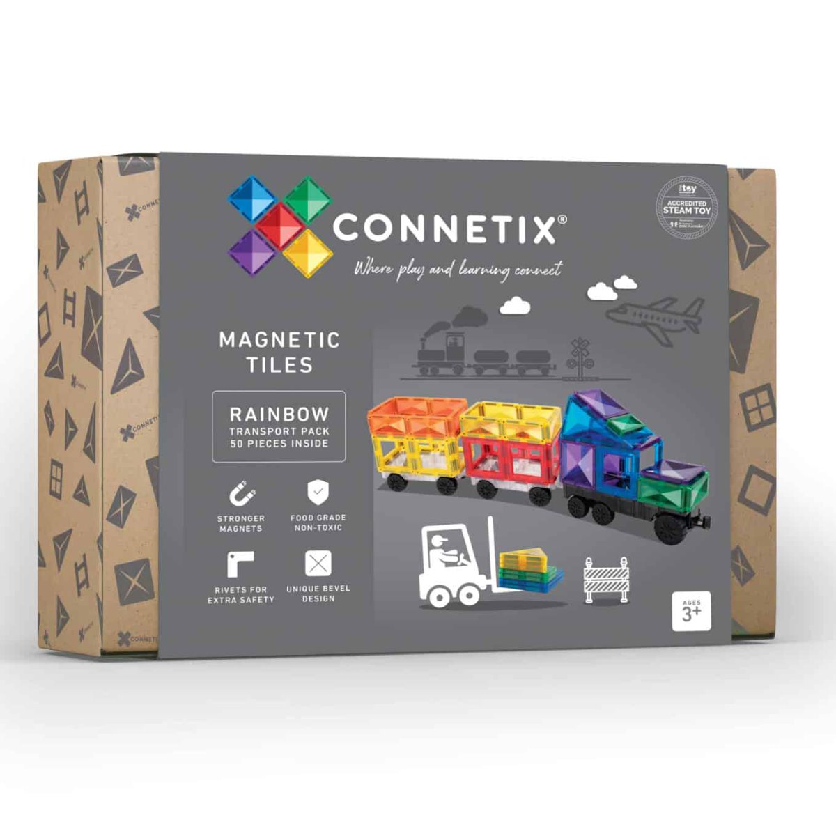 Connetix Magnetic Building Blocks Rainbow - 50 Parts - Transport Pack