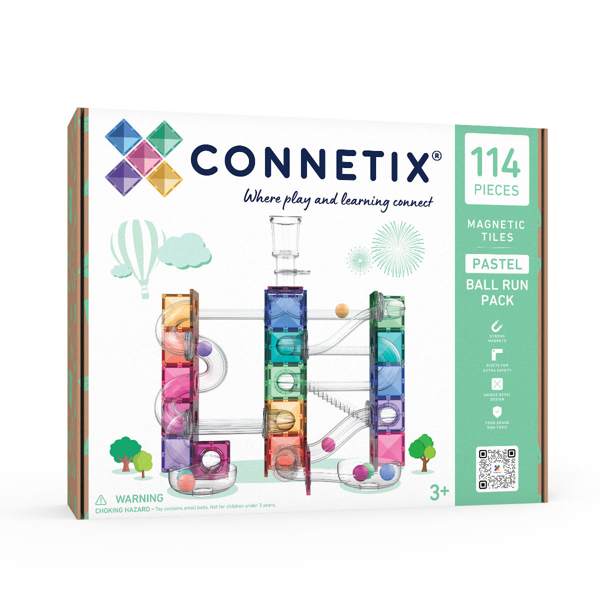 Connetix Magnetic Tiles Pastel Ball Run Pack – 114 Pieces