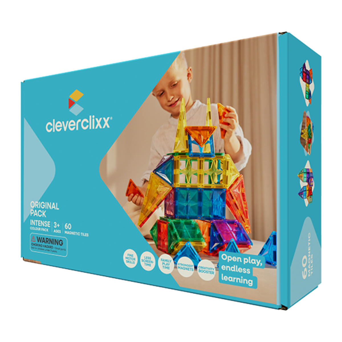 Cleverclixx Original Set in Bright Colors – 60 Pieces Magnetic Tiles