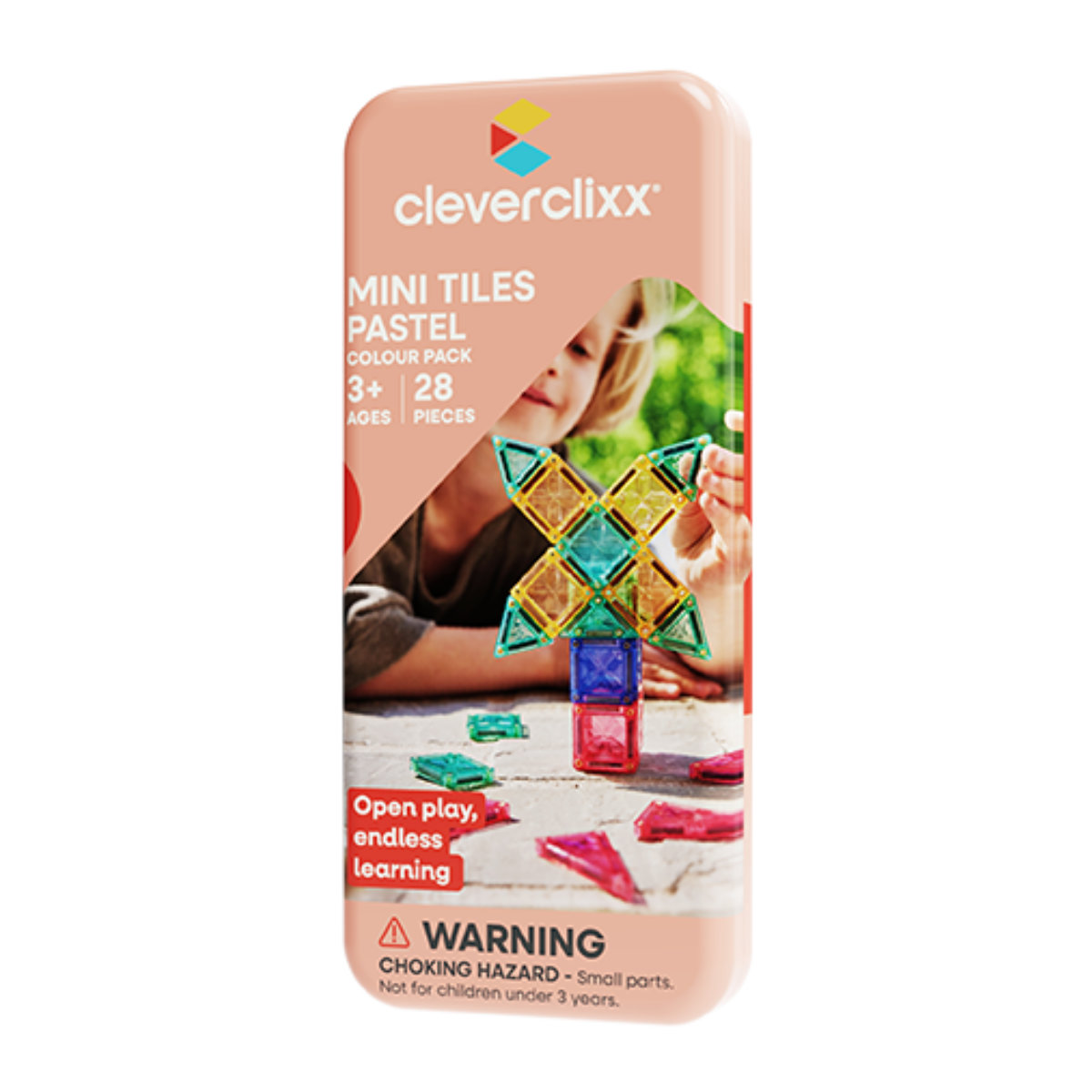 Cleverclixx Mini Tiles Pack Pastel – 28 Pieces Magnetic Building Set