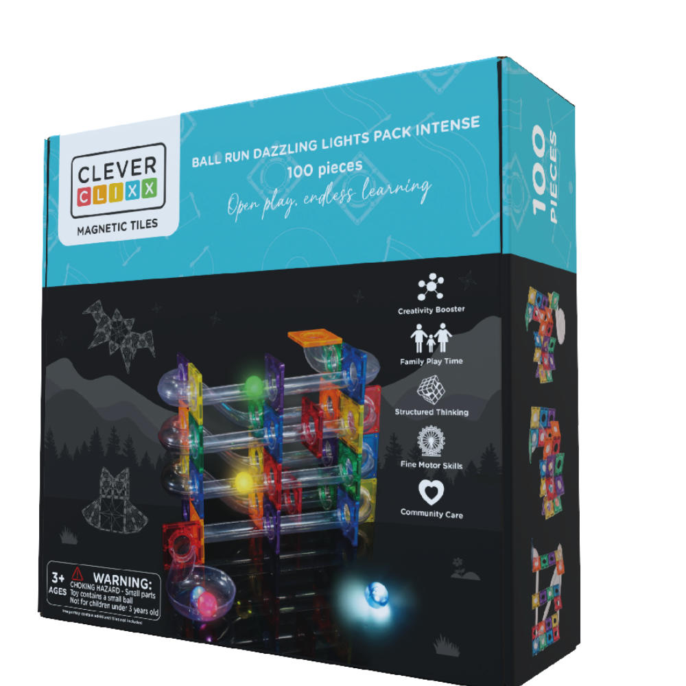 Cleverclixx Ball Run Light Effect – 100 Pieces Magnetic Tiles