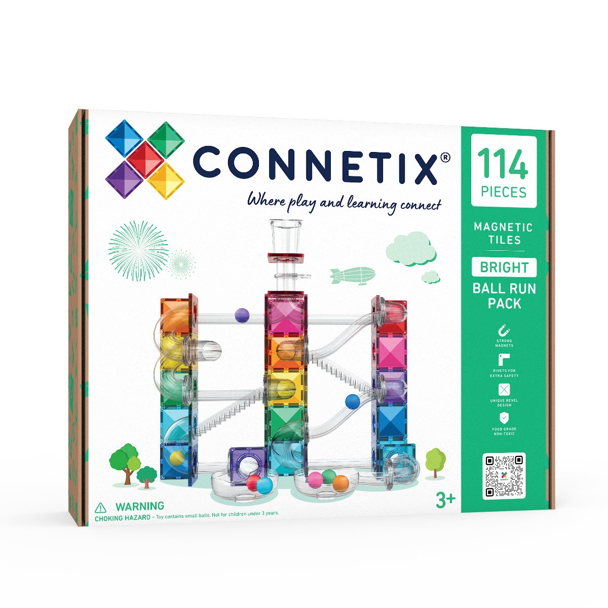 Connetix Magnetic Tiles Bright Creative Ball Run Bundle – 218 Pieces