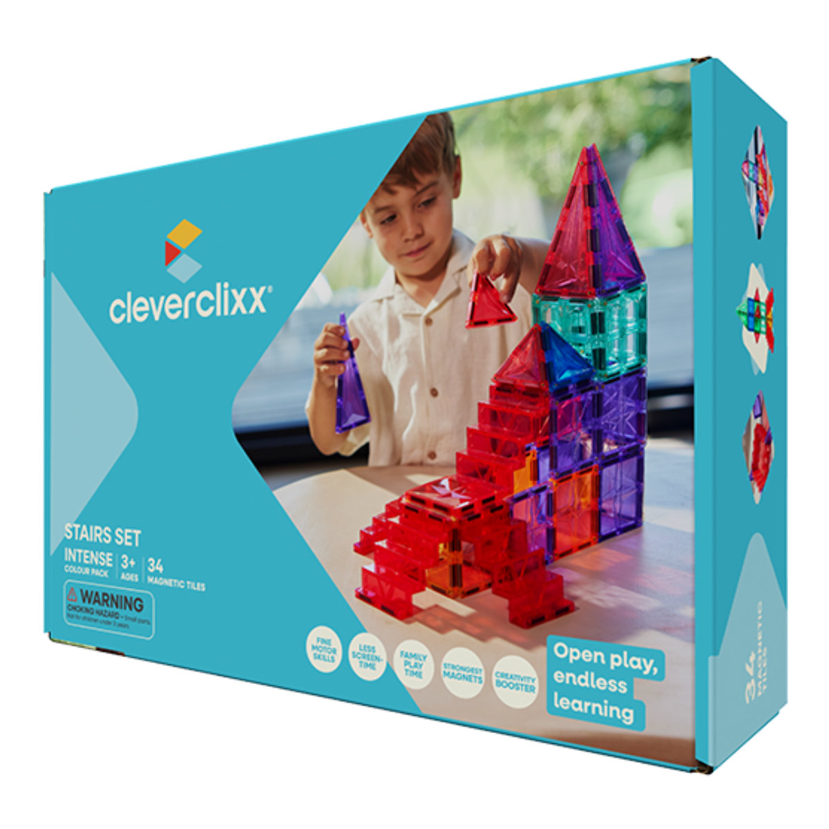 Cleverclixx Stairs Set Intense – 34 Pieces Magnetic Tiles