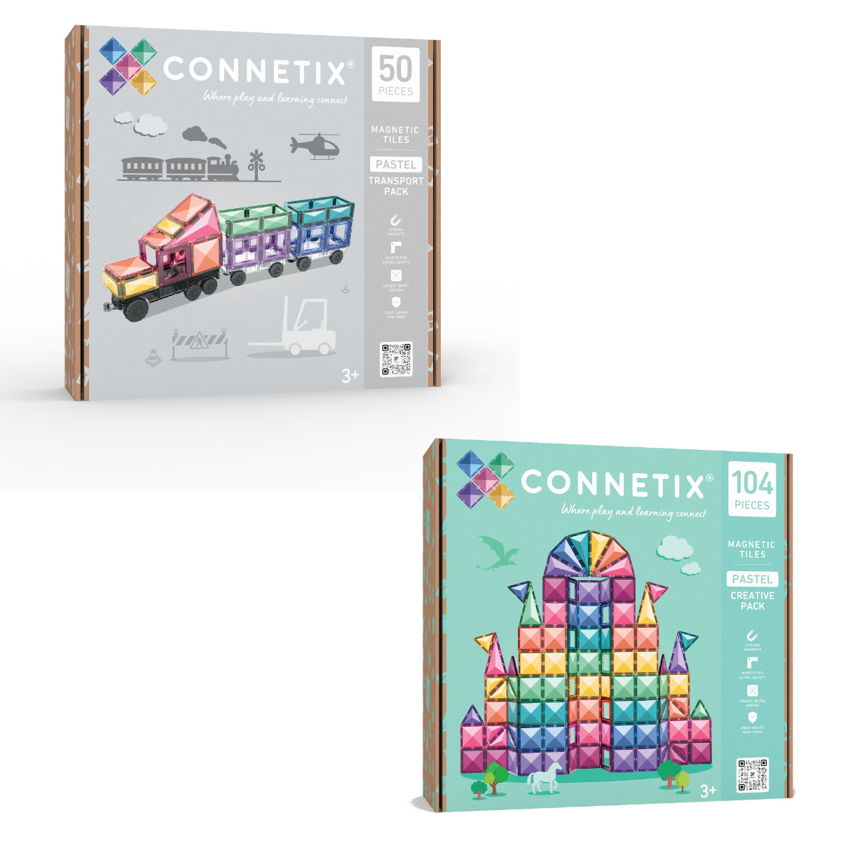 Connetix Magnetbausteine Pastel Creative Transport Bundle – 154 Teile