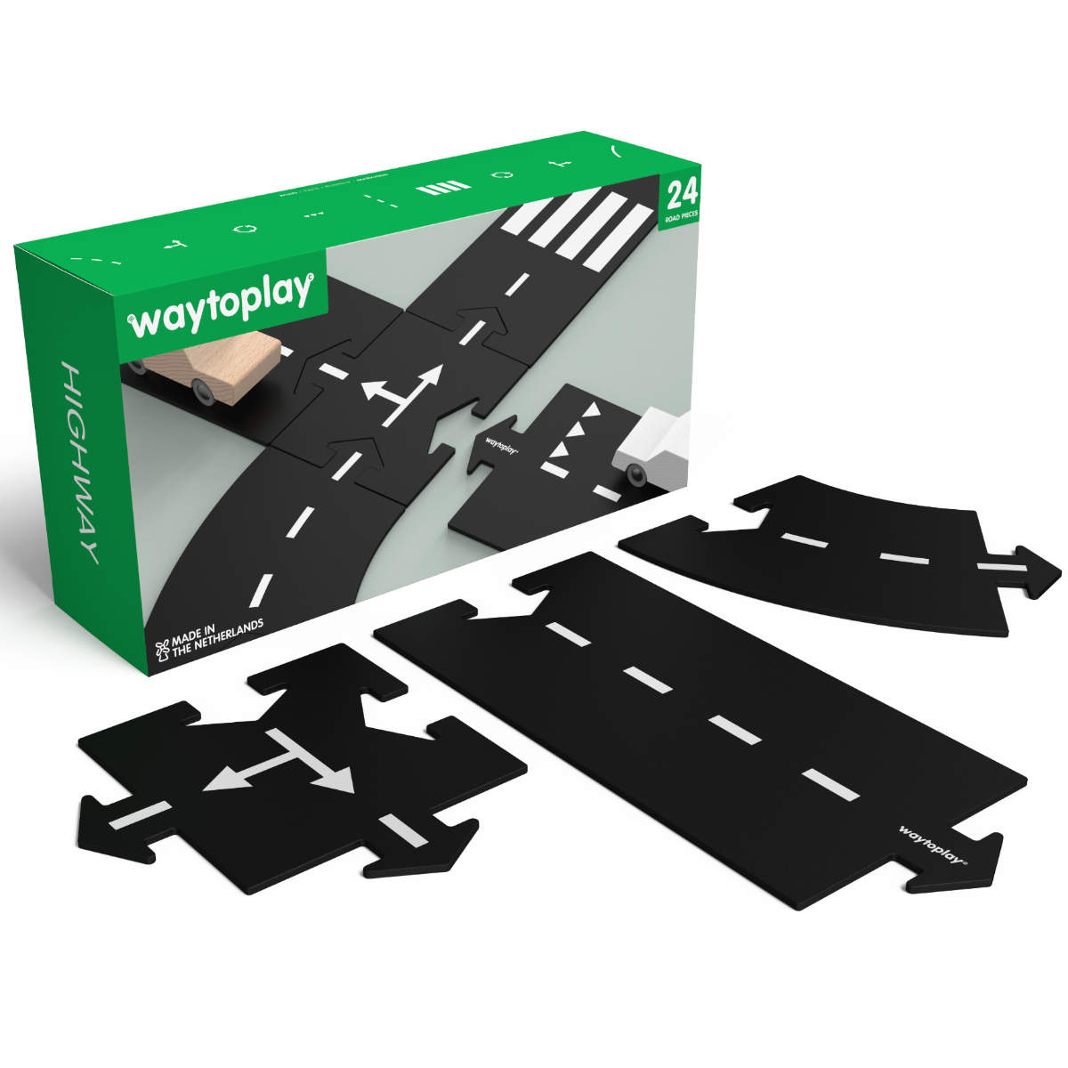 Waytoplay Highway Large Road Set – 24-Piece Flexible Toy Road