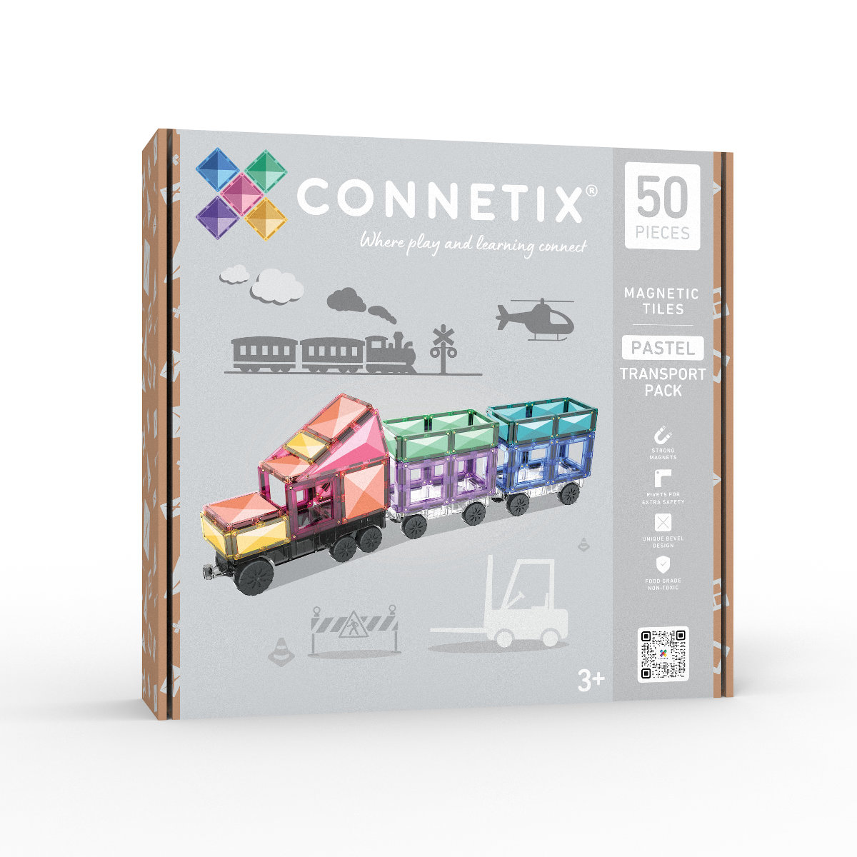 Connetix Magnetic Tiles Pastel Transport Pack – 50 Pieces