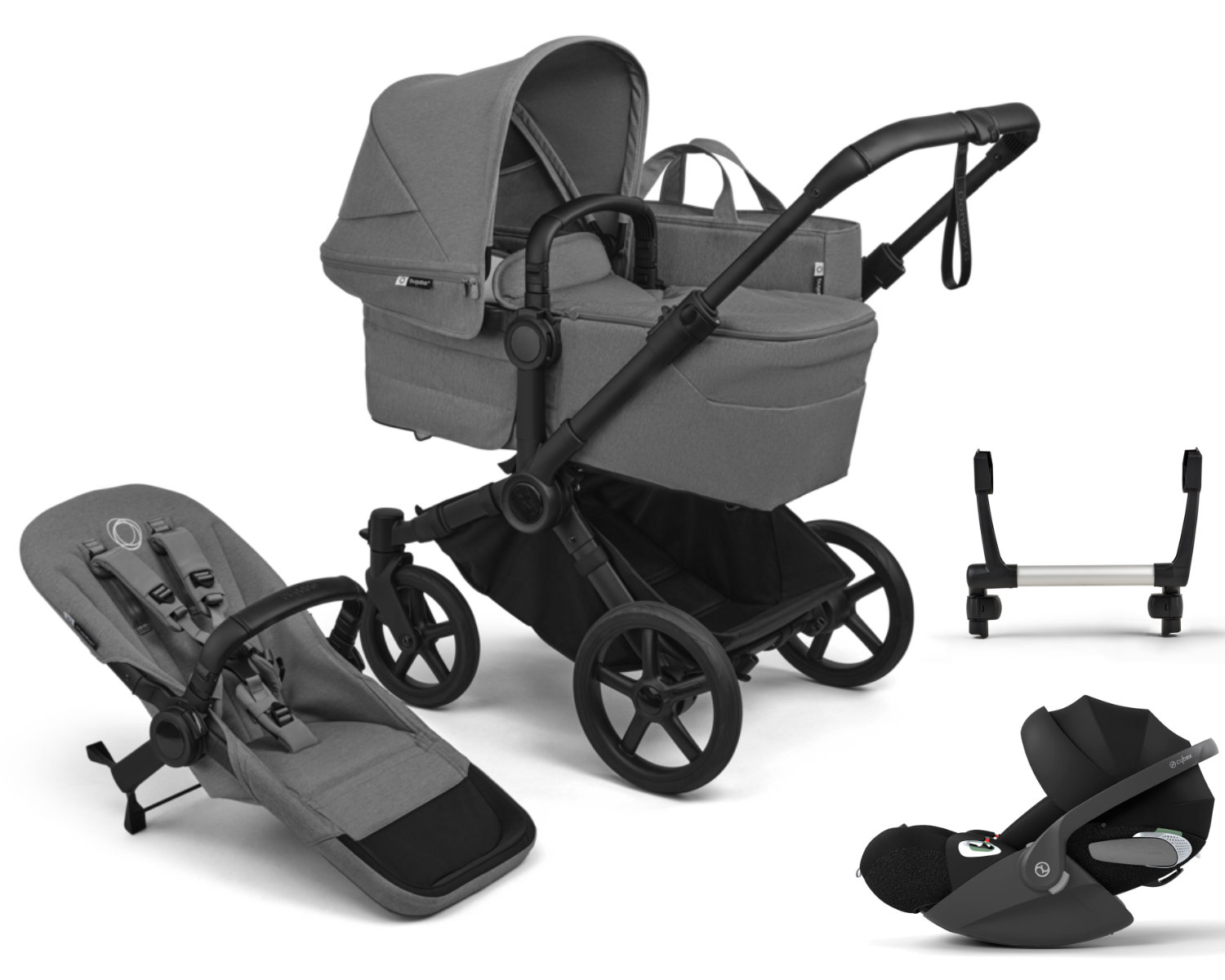 Bugaboo Donkey 6 Mono Kinderwagen Set 3 in 1 in Grau - Vorderansicht