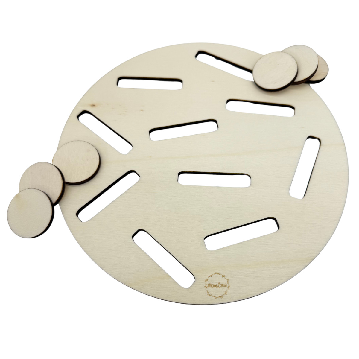 Momscrew Set Aktivitätsplatte Schlitze + 10 Holzchips (33 mm)