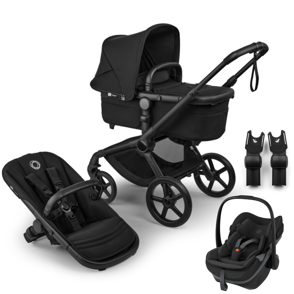 Bugaboo Fox 5 Renew Kinderwagen Set in Schwarz - schräge Ansicht