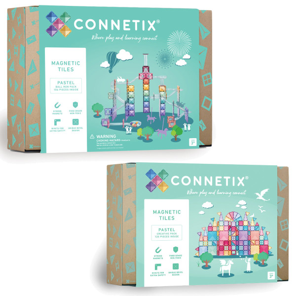 Connetix Magnetic Building Blocks Pastel Set – Ball Run & Creative Pack – 226 Pieces