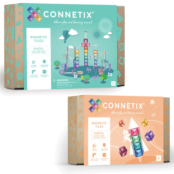 Connetix Magnetbausteine Pastel Set – Kugelbahn & Square Pack - 146 Teile