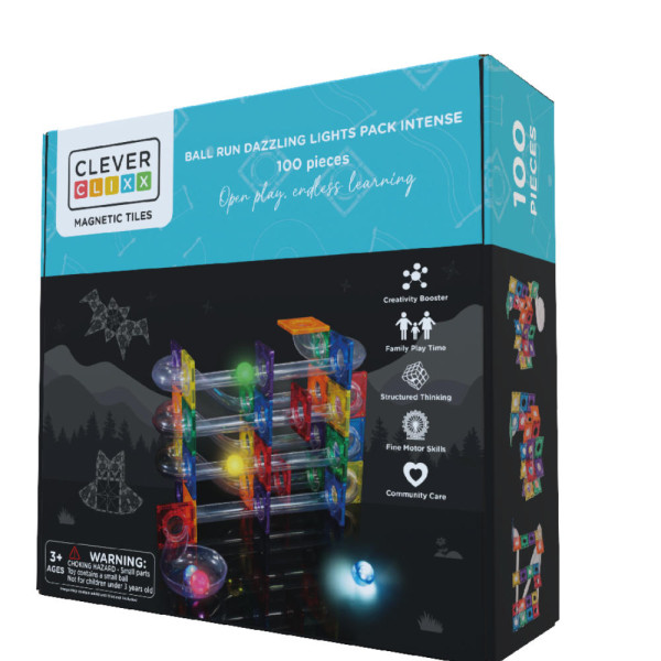 Cleverclixx Ball Run Light Effect – 100 Pieces Magnetic Tiles