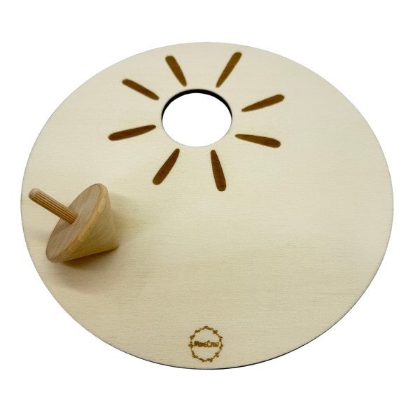 Momscrew Set Aktivitätsplatte Sonnenstrahlen + 1 Holzkreisel