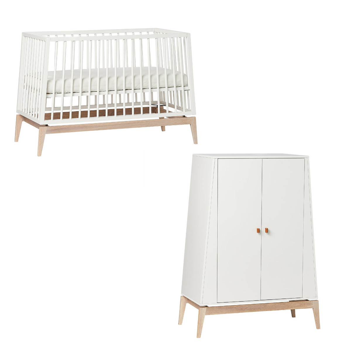 Leander Luna Kinderzimmer M-Set Kleiderschrank Klein Weiss / Eiche Babybett 120 x 60 cm Image
