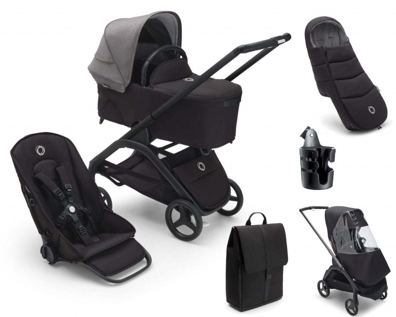 Bugaboo Dragonfly Kinderwagen Set 5 in 1 Schwarz / Grau Meliert Image