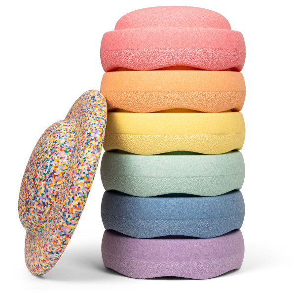 Stapelstein Super Confetti Rainbow Set Pastel + Balance Board