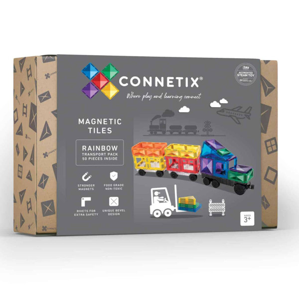 Connetix Magnetic Building Blocks Rainbow - 50 Parts - Transport Pack