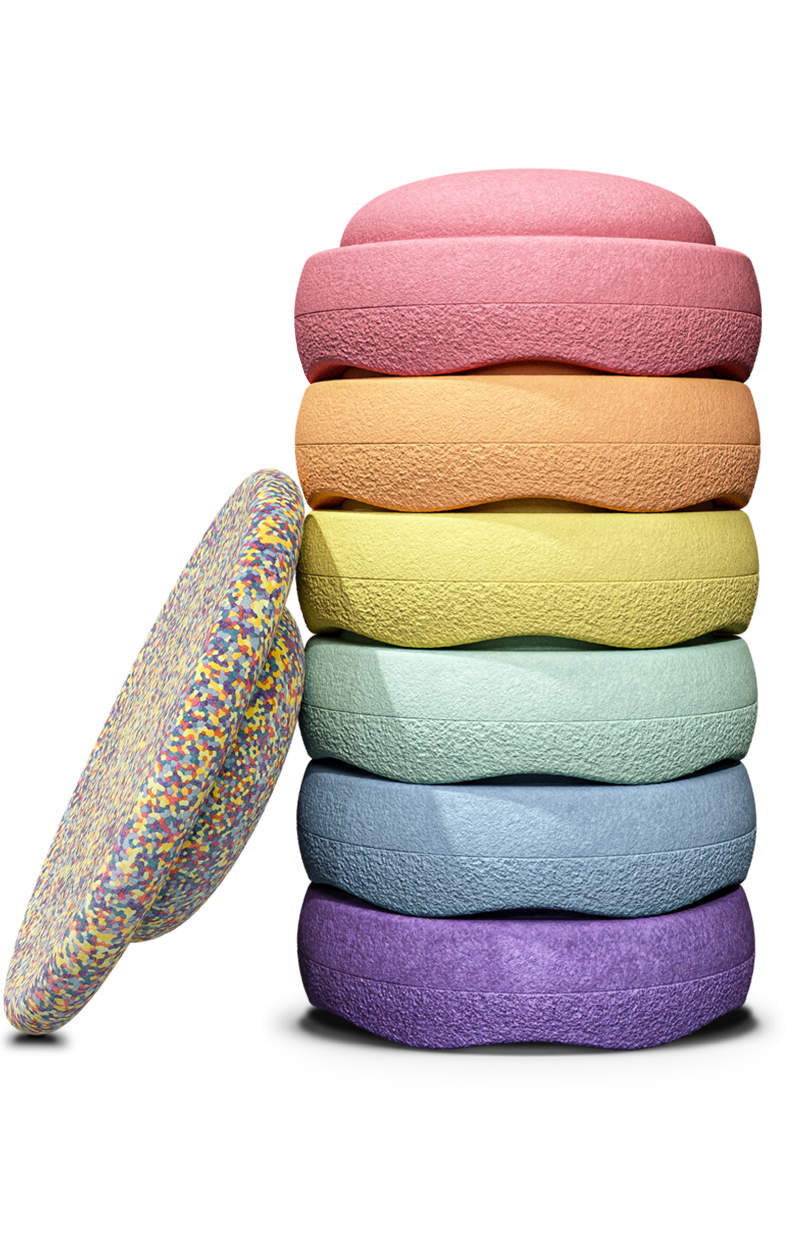 Stapelstein Rainbow Pastel 6 Stk. + 1 Stk. Stapelstein Balance Board
