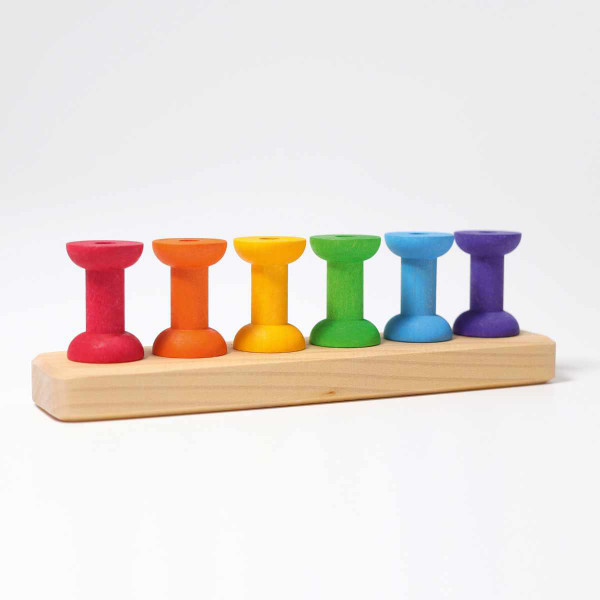 Grimms Small Wooden Spools Threading Game