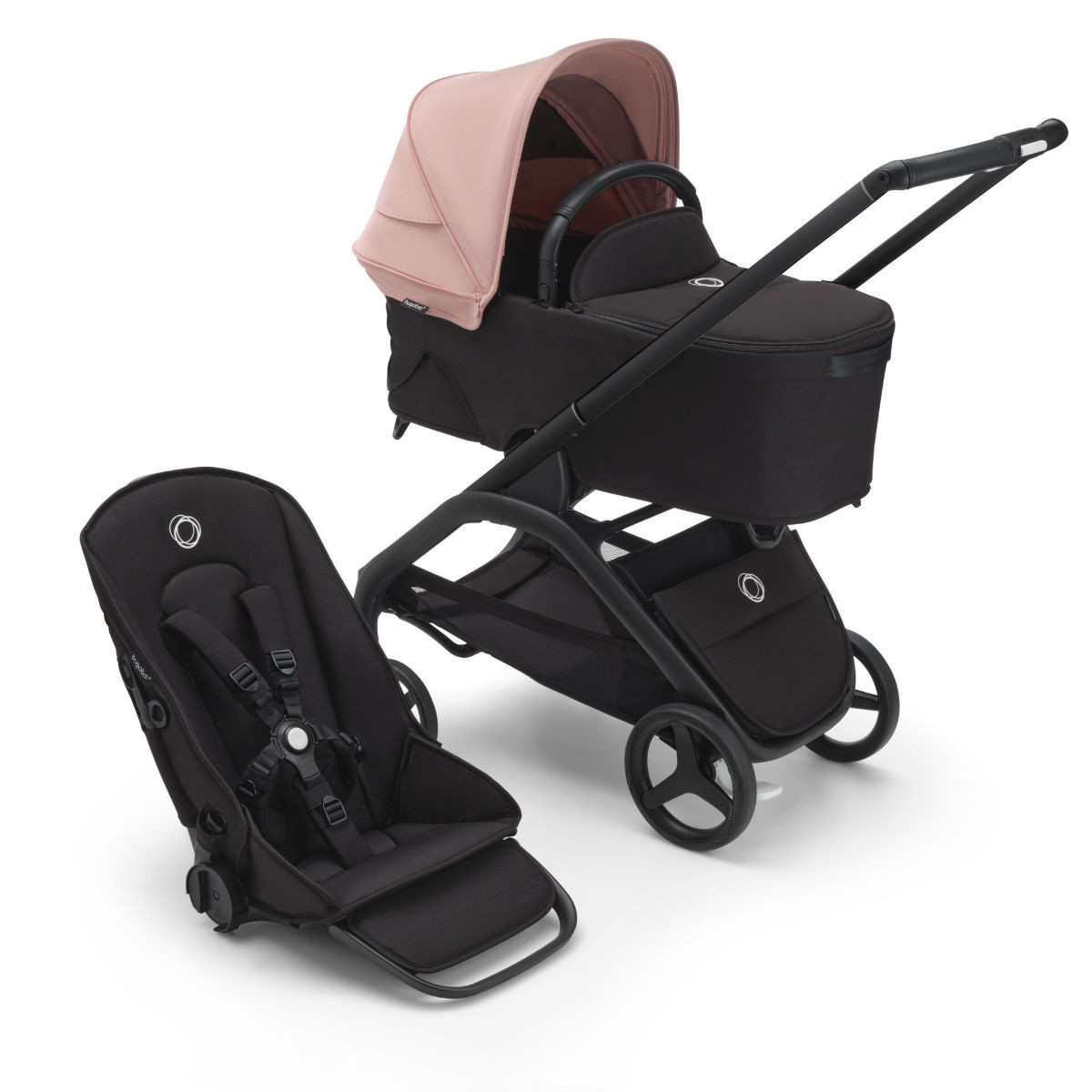 Bugaboo Dragonfly Kombikinderwagen Morgenrose Bezüge Mitternachtsschwarz, Gestell Schwarz Image