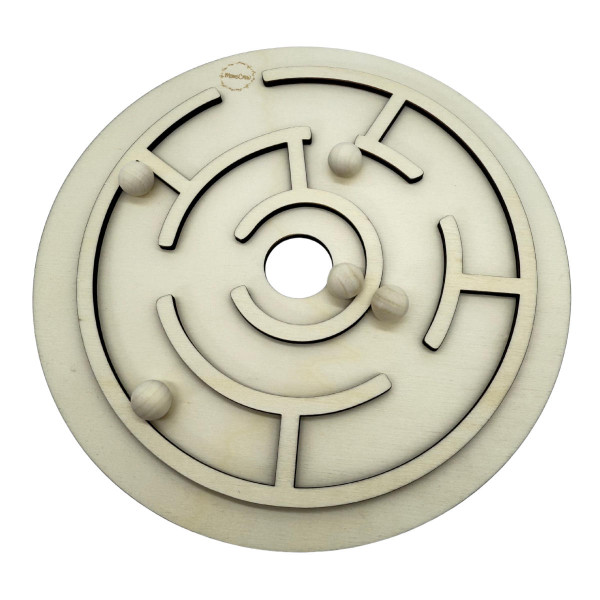 Momscrew Set Aktivitätsplatte 3D-Labyrinth + 5 Holzkugeln (14 mm)