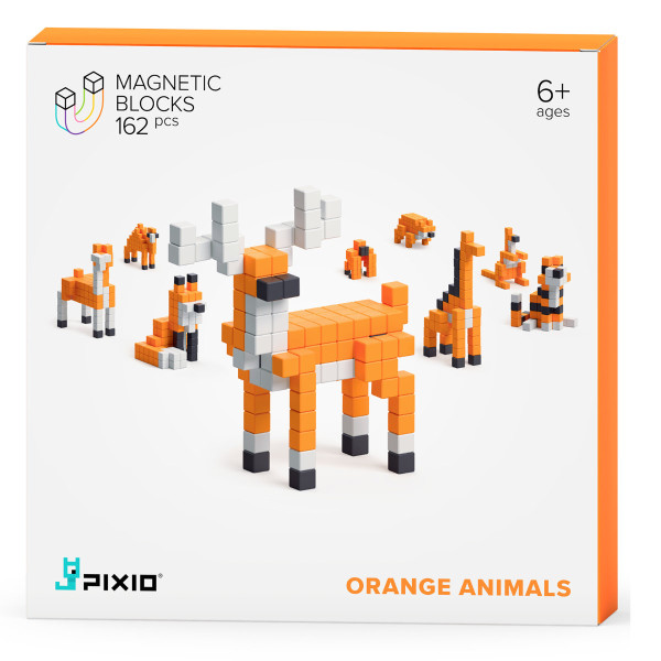 PIXIO Magnetic Building Blocks Orange Animals 162 pcs